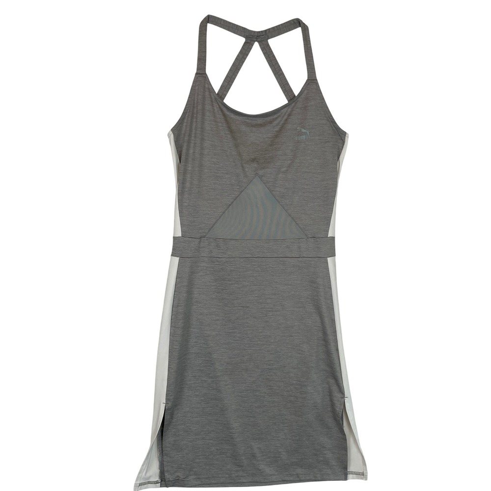 Puma Women Grey White Athletic Dress Mesh Insert Racerback Zip Back M